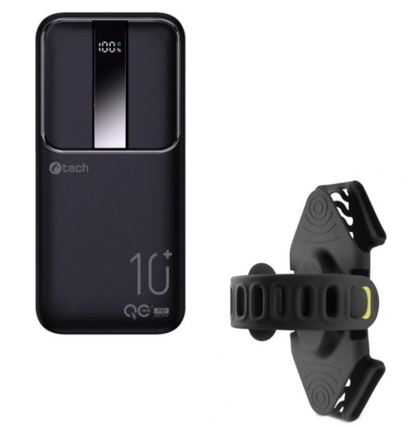 Obrázek Set powerbanka C-tech 10000mAh + držák na mobil a powerbanku BONE Bike Tie Pro-P